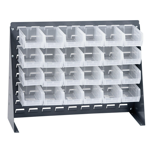 Quantum Storage Systems QBR-2721-220-24CL 27 3/4" x 8" x 21" Gray Steel Bench Rack with (24) 7 3/8" x 4 1/8" x 3" Clear Bins