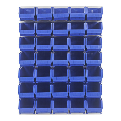 Quantum Storage Systems QLP-4861HC-240-35BL 48" x 61" Oyster White Steel Louvered Panel with (35) 14 3/4" x 8 1/4" x 7" Blue Bins