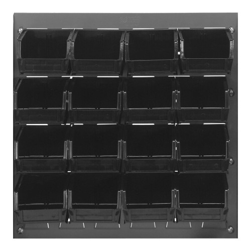 Quantum Storage Systems QLP-1819-210-16BK 18" x 19" Gray Steel Louvered Panel with (16) 5 3/8" x 4 1/8" x 3" Black Bins