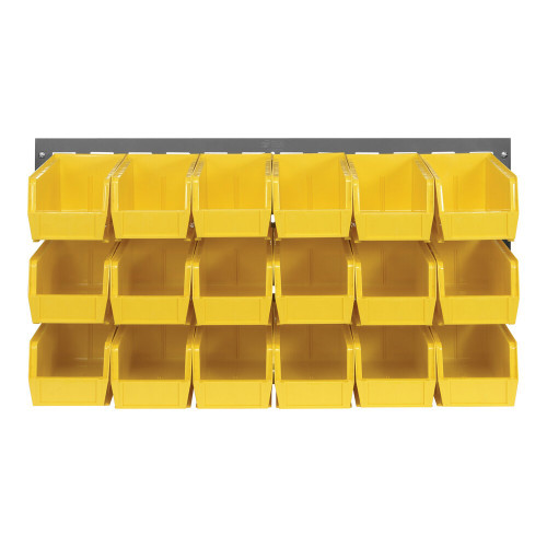 Quantum Storage Systems QLP-3619-230-18YL 36" x 19" Gray Steel Louvered Panel with (18) 10 7/8" x 5 1/2" x 5" Yellow Bins