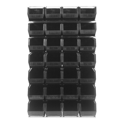 Quantum Storage Systems QLP-3661HC-240-28BK 36" x 61" Oyster White Steel Louvered Panel with (28) 14 3/4" x 8 1/4" x 7" Black Bins