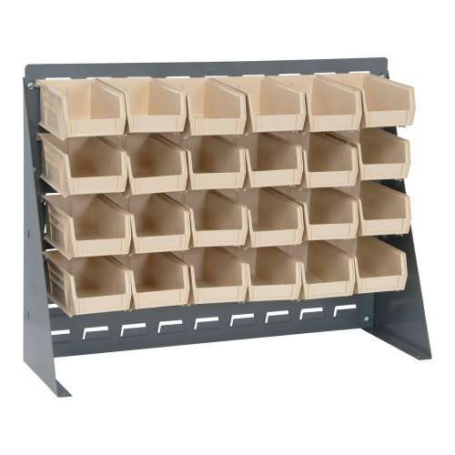 Quantum Storage Systems QBR-2721-210-24IV 27 3/4" x 8" x 21" Gray Steel Bench Rack with (24) 5 3/8" x 4 1/8" x 3" Ivory Bins