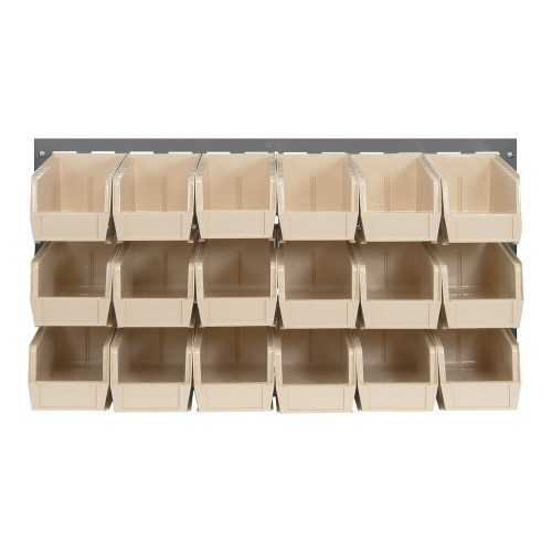Quantum Storage Systems QLP-3619-230-18IV 36" x 19" Gray Steel Louvered Panel with (18) 10 7/8" x 5 1/2" x 5" Ivory Bins