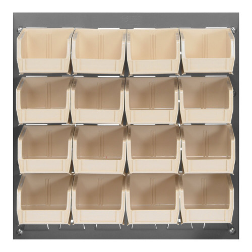 Quantum Storage Systems QLP-1819-220-16IV 18" x 19" Gray Steel Louvered Panel with (16) 7 3/8" x 4 1/8" x 3" Ivory Bins
