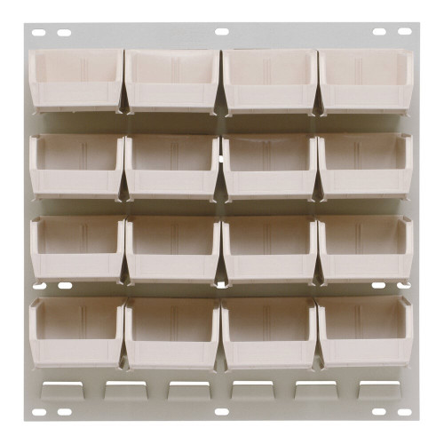 Quantum Storage Systems QLP-1819HC-210-16IV 18" x 19" Oyster White Steel Louvered Panel with (16) 5 3/8" x 4 1/8" x 3" Ivory Bins