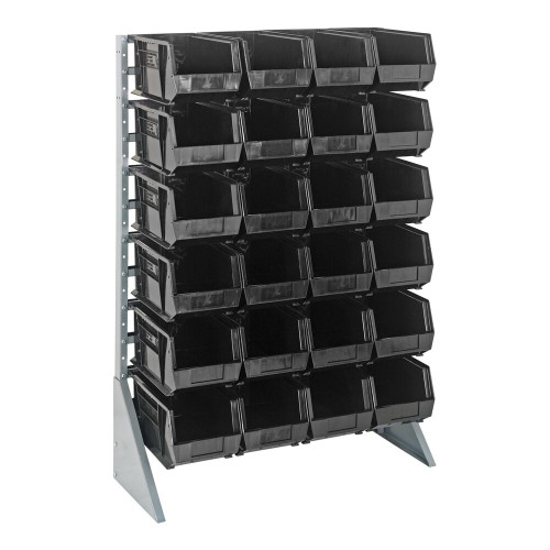 Quantum Storage Systems QRU-12S-240-24BK 36" x 15" x 53" Gray Steel Rail Rack with (24) 14 3/4" x 8 1/4" x 7" Black Bins and (12) Rails