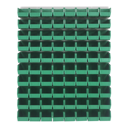 Quantum Storage Systems QLP-4861HC-230-80GN 48" x 61" Oyster White Steel Louvered Panel with (80) 10 7/8" x 5 1/2" x 5" Green Bins