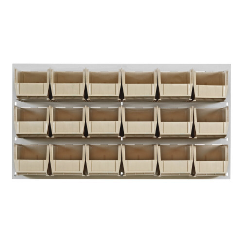 Quantum Storage Systems QLP-3619HC-230-18IV 36" x 19" Oyster White Steel Louvered Panel with (18) 10 7/8" x 5 1/2" x 5" Ivory Bins