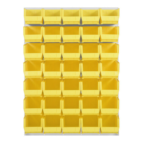 Quantum Storage Systems QLP-4861HC-240-35YL 48" x 61" Oyster White Steel Louvered Panel with (35) 14 3/4" x 8 1/4" x 7" Yellow Bins