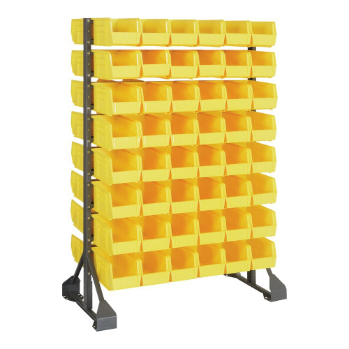 Quantum Storage Systems QRU-16D-230-96YL 36" x 20" x 53" Gray Steel Double-Sided Rail Rack with (96) 10 7/8" x 5 1/2" x 5" Yellow Bins and (16) Rails