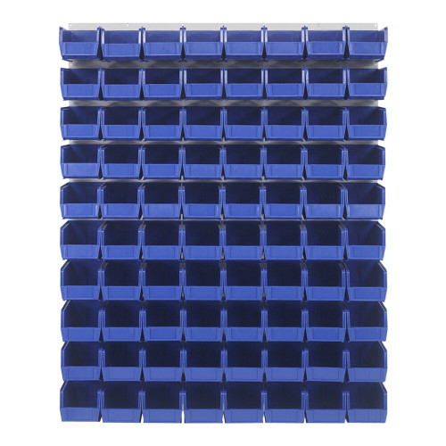 Quantum Storage Systems QLP-4861HC-230-80BL 48" x 61" Oyster White Steel Louvered Panel with (80) 10 7/8" x 5 1/2" x 5" Blue Bins