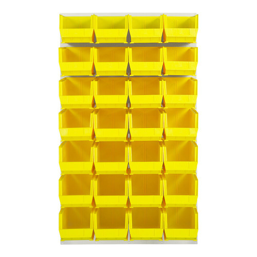 Quantum Storage Systems QLP-3661HC-240-28YL 36" x 61" Oyster White Steel Louvered Panel with (28) 14 3/4" x 8 1/4" x 7" Yellow Bins
