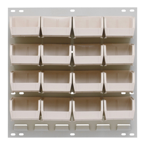 Quantum Storage Systems QLP-1819HC-220-16IV 18" x 19" Oyster White Steel Louvered Panel with (16) 7 3/8" x 4 1/8" x 3" Ivory Bins