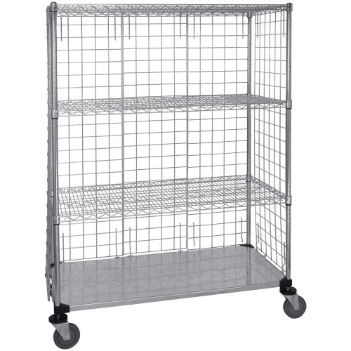 Quantum Storage Systems WRCS4-63-2460EP 24" x 60" x 69" Mobile Enclosure Cart with 3 Wire Shelves and 1 Steel Shelf