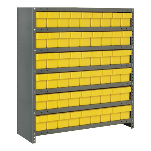 Quantum Storage Systems CL1839-604YL Super Tuff 36" x 18" x 39" Steel Closed 7-Shelf Euro Drawer Shelving System with (54) 17 7/8" x 3 3/4" x 4 5/8" Yellow Bins