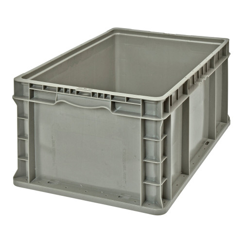 Quantum Storage Systems RSO2415-9 24" x 15" x 9 1/2" Heavy-Duty Gray Stacker Straight Wall Container with Built-In Handle Grips
