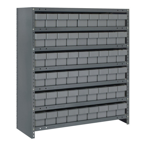 Quantum Storage Systems CL1839-604GY Super Tuff 36" x 18" x 39" Steel Closed 7-Shelf Euro Drawer Shelving System with (54) 17 7/8" x 3 3/4" x 4 5/8" Gray Bins