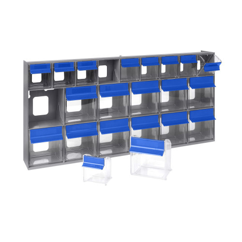 Quantum Storage Systems QTB669GY 3 5/8" x 23 5/8" x 11 3/16" Gray Tip-Out Storage System with (21) Compartment Bins