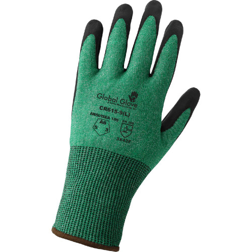 Global Glove CR615 Green-and-White HPPE Nitrile-Coated Gloves with Cut, Abrasion, and Puncture Resistance