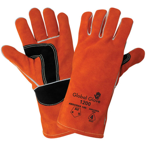 Global Glove 1200 Premium Split Cowhide Reinforced Leather Welders Gloves with Thermal-Knit Cotton Lining