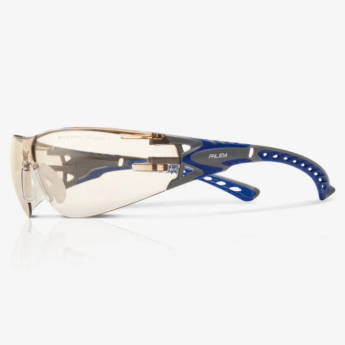 Global Glove RLY00369 Stream Evo LED Anti-Fog Lens, Gray and Blue Frame Safety Glasses