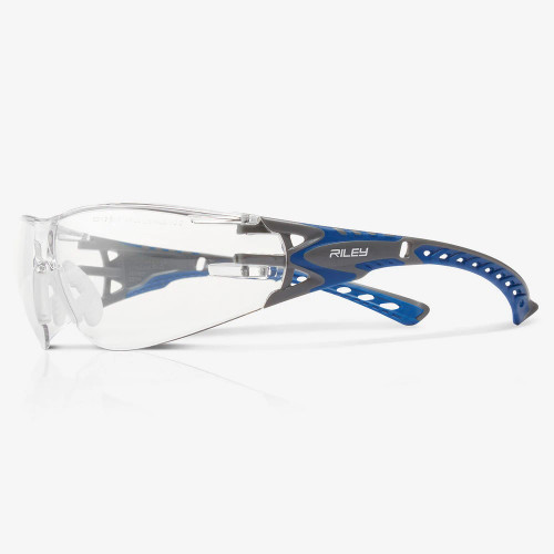 Global Glove RLY00361 Stream Evo Clear Anti-Fog Lens, Gray and Blue Frame Safety Glasses
