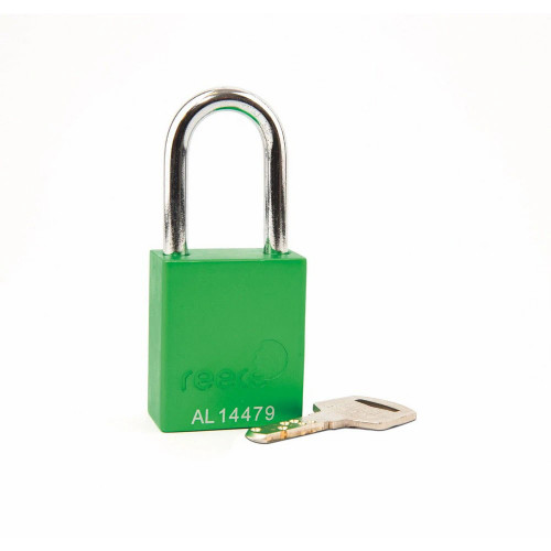 Reece Safety AL38GRN Aluminium bodied safety padlock with steel shackle-green-Keyed to Differ