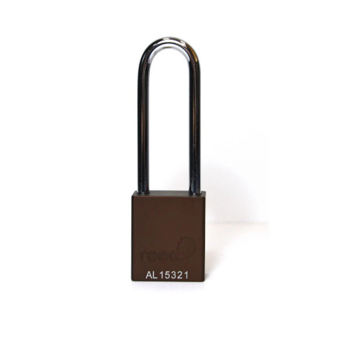 Reece Safety AL38BRNLONG Aluminium bodied safety padlock with steel shackle-brown-Keyed to Differ-long