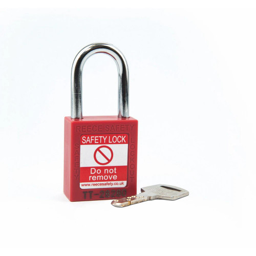 Reece Safety TT38RED RED Steel Shackle safety padlock keyed differently