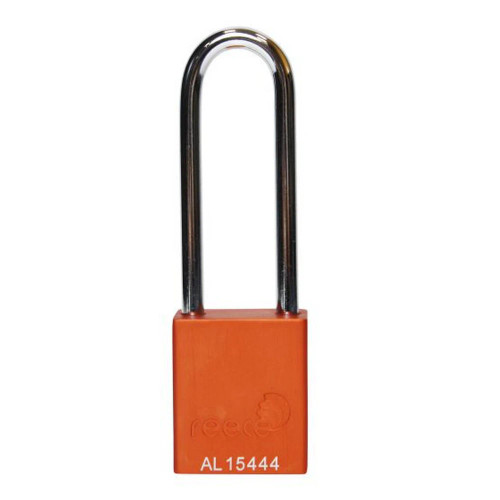 Reece Safety AL38ORJLONG Aluminium bodied safety padlock with steel shackle-orange-Keyed to Differ-long