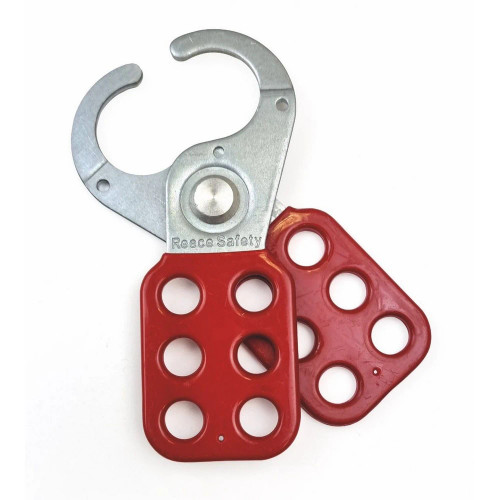 Reece Safety MLH5 Lockout Hasp steel, red plastic coated, scissor action 1" dia jaws