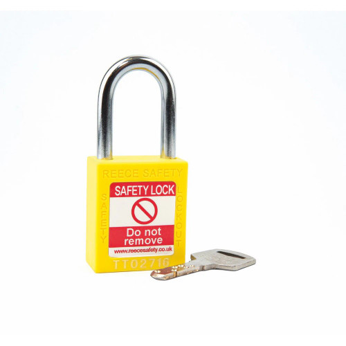 Reece Safety TT38YLW Yellow Safety Padlock – Steel Shackle Keyed Differently