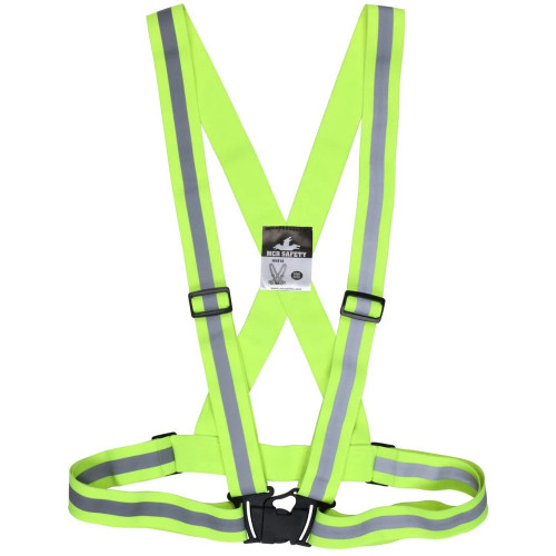 MCR HVS18 Reflective Sash with Full Elastic Stretch Bands, Hi-Vis Lime