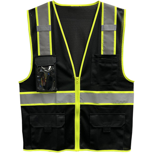 PIP 500GT Reflective Apparel Enhanced Visibility Five Pocket Mesh Vest, Black