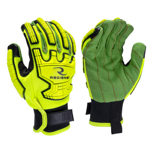 Radians RWG130 Hi-Vis Cotton Corded Palm Hook & Loop A2 Cut Glove with TPR Impact Protection