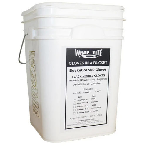 Wrap-Tite GLNPFB4-B Black Nitrile Industrial Gloves in a Bucket 4 Mil, Powder-Free