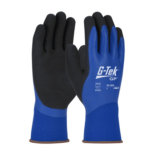 PIP 55-1600 G-Tek GP Waterproof Seamless Knit Polyester Glove with Double-Dipped Latex Coated MicroSurface Grip on Palm, Fingers & Knuckles
