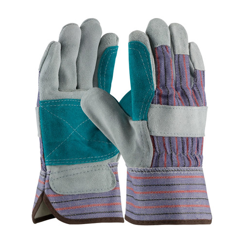 PIP 84-7533J "B/C" Grade Shoulder Split Cowhide Leather Double Palm Glove with Fabric Back & Jointed Inner Palm - Rubberized Safety Cuff