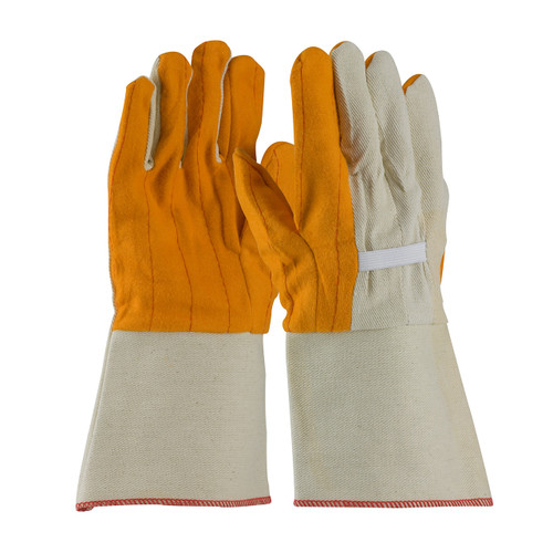 PIP 93-578G Premium Grade Cotton Chore Glove with Double Layer Palm/Back and Nap-out Finish - Rubberized Gauntlet Cuff