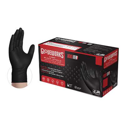 Ammex GWBN Gloveworks HD Industrial Grade Heavy Duty Black Nitrile Gloves, Powder Free