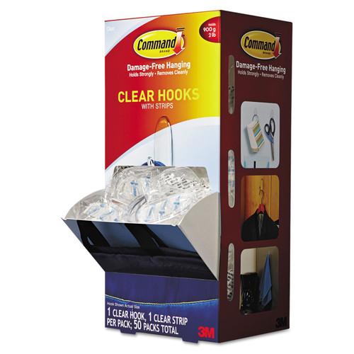 Command MMM17091CLRCABP Clear Hooks & Strips, Plastic, Medium, 50 Hooks w/50 Adhesive Strips per Case