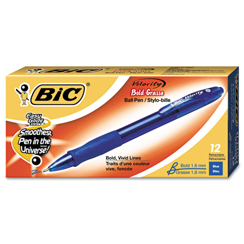 BIC BICVLGB11BE Velocity Retractable Ballpoint Pen, 1.6mm, Blue Ink, Trans Blue Barrel, Dozen