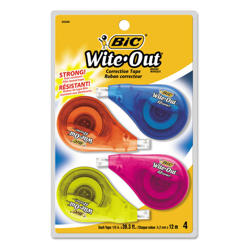 BIC BICWOTAPP418 Wite-Out EZ Correct Correction Tape, Non-Refillable, 1/6" x 400", 4/Pack