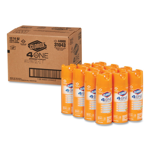Clorox CLO31043CT 4-in-One Disinfectant & Sanitizer, Citrus, 14oz Aerosol, 12/Case