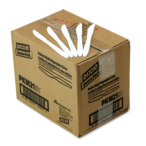 Dixie DXEPKM21 Plastic Cutlery, Mediumweight Knives, White, 1000/Case