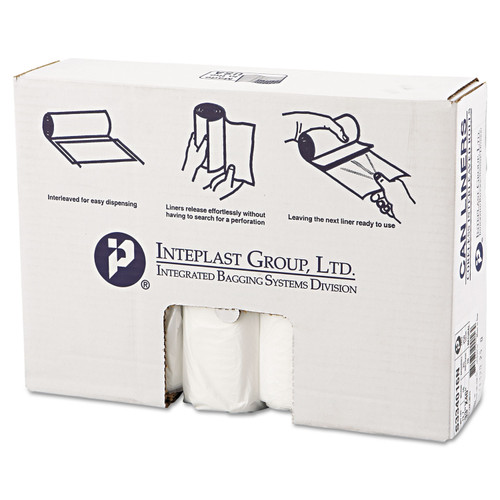 Inteplast Group IBSS334016N High-Density Can Liner, 33 x 40, 33gal, 16mic, Clear, 25/Roll, 10 Rolls/Case