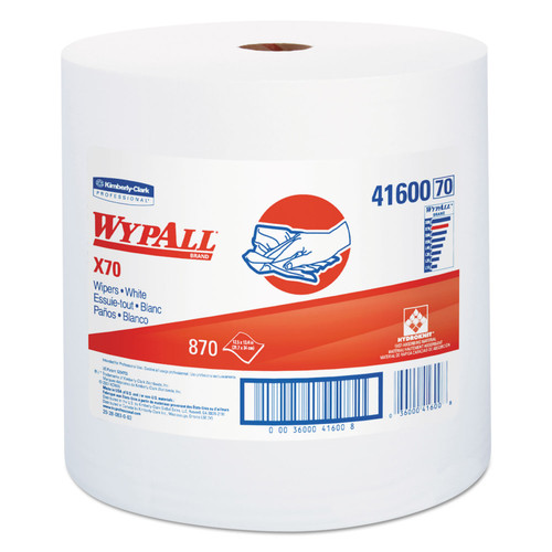 WypAll KCC41600 X70 Cloths, Jumbo Roll, Perf., 12 1/2 x 13 2/5, White, 870 Towels/Roll