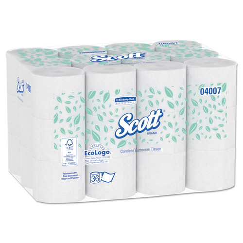 Scott KCC04007 Coreless 2-Ply Roll Bathroom Tissue, 1000 Sheets/Roll, 36 Rolls/Case