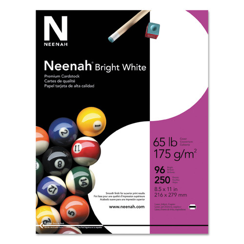 Neenah Bright White WAU91904 Card Stock, 65lb, 96 Bright, 8 1/2 x 11, White, 250 Sheets