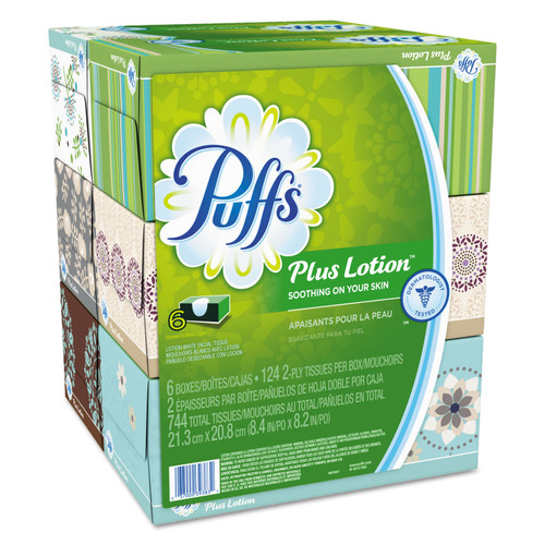 Puffs PGC39383 Plus Lotion Facial Tissue, White, 2-Ply, 8 1/5x8 2/5, 124/Box, 6Bx/Pk, 4Pk/Ctn
